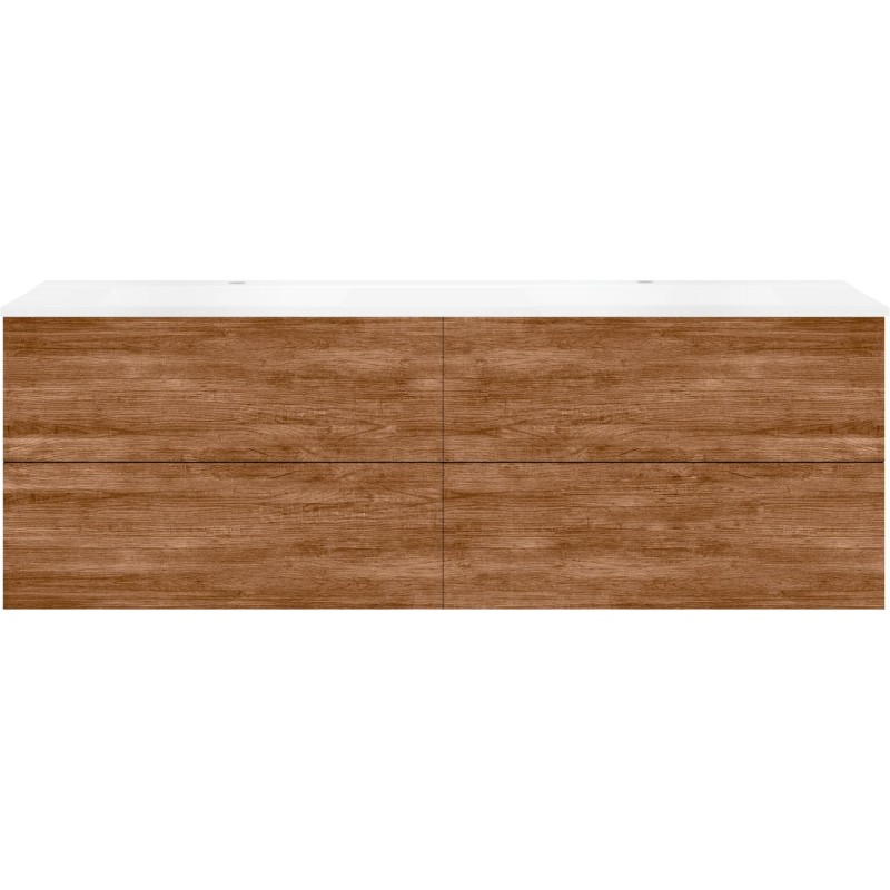 Sous meuble Coffee 4 tiroirs 180 duo tectona décor cannelle +double lavabo blanc mat