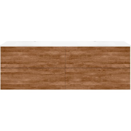 Sous meuble Coffee 4 tiroirs 180 duo tectona décor cannelle +double lavabo blanc mat