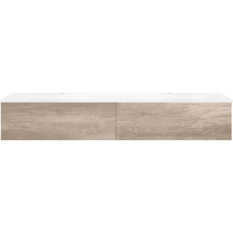 Sous meuble Coffee 2 tiroirs 180 duo chêne décor flanelle +double lavabo blanc mat