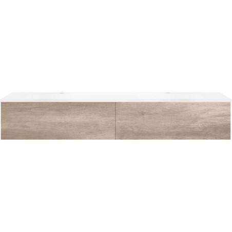 Sous meuble Coffee 2 tiroirs 180 duo chêne décor flanelle +double lavabo blanc mat