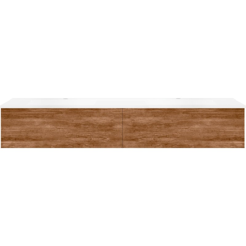 Sous meuble Coffee 2 tiroirs 180 duo tectona décor cannelle +double lavabo blanc