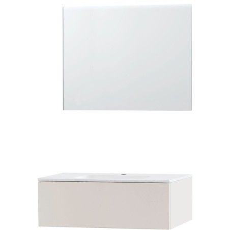 Meuble puro solo beige satin 90 1 tiroir marbre synthétique miroir
