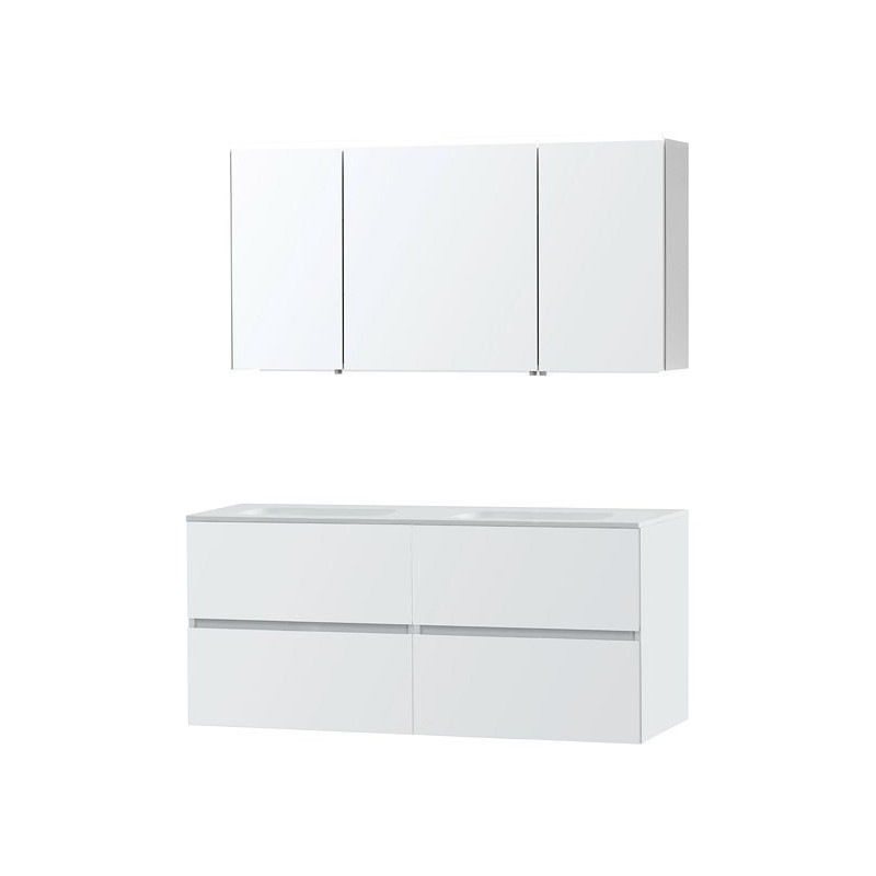 Meuble Molto 140 solid avec armoire de toilette coloris poudre blanc