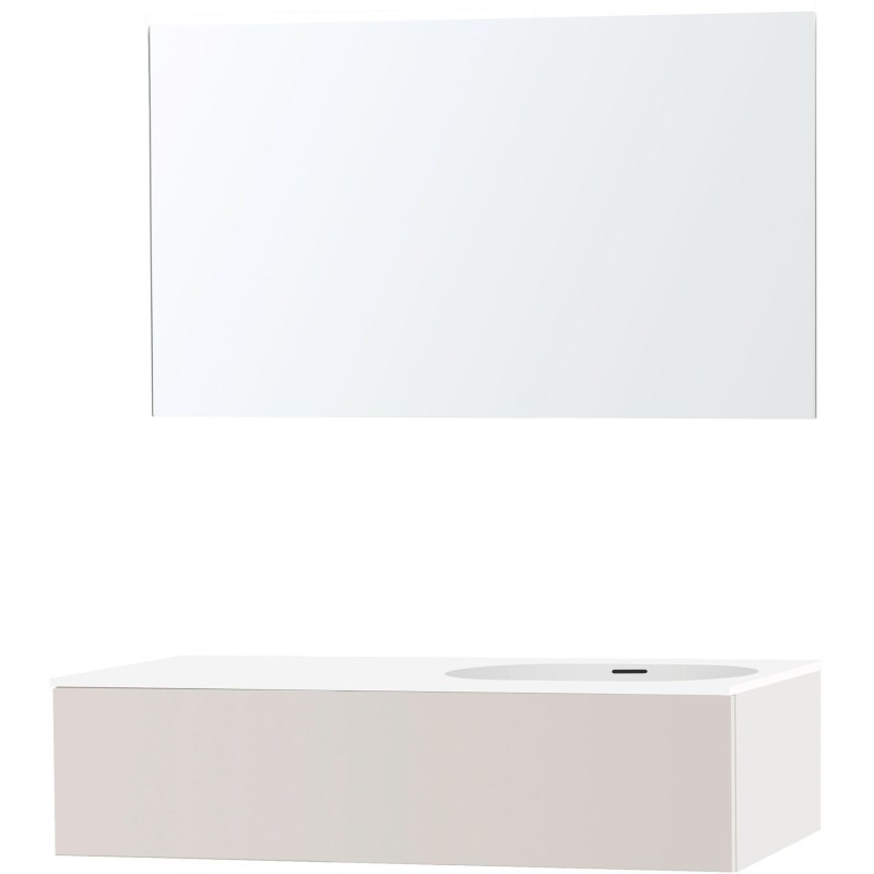 Meuble puro solo beige satin asymétrique 120 droite 1 tiroir xonyx miroir