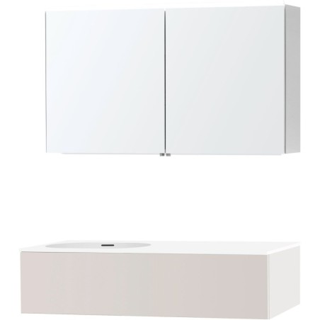 Meuble puro solo beige satin asymétrique 120 gauche 1 tiroir xonyx armoire toilette
