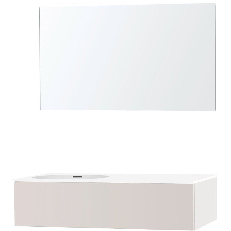 Meuble puro solo beige satin asymétrique 120 gauche 1 tiroir xonyx miroir