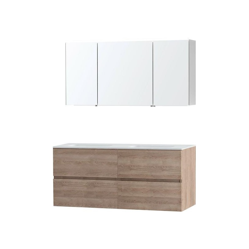 Meuble Molto 140 solid avec armoire de toilette coloris chêne naturel