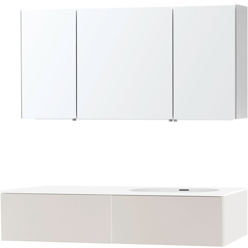 Meuble puro solo beige satin asymétrique 140 droite 1 tiroir xonyx armoire toilette