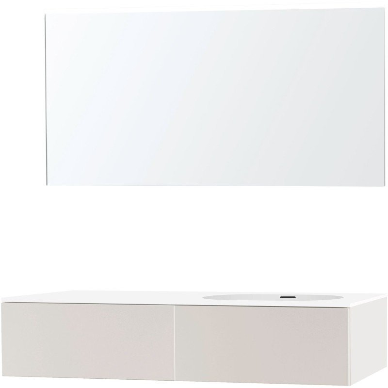 Meuble puro solo beige satin asymétrique 140 droite 1 tiroir xonyx miroir