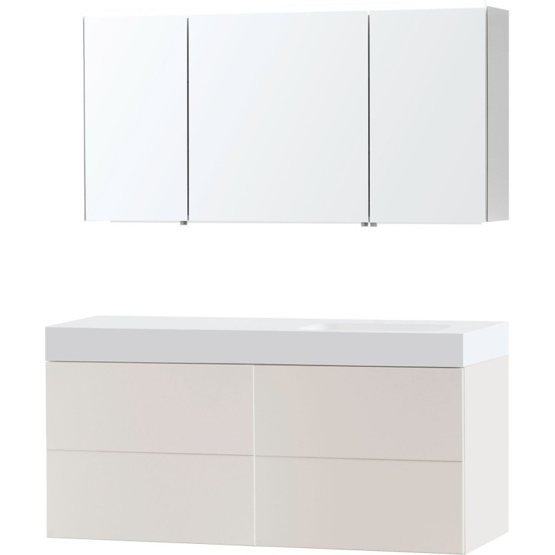 Meuble puro solo beige satin asymétrique 140 droite solide puro armoire toilette