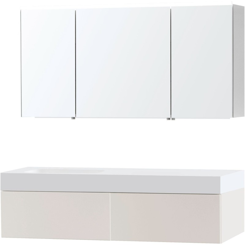 Meuble puro solo beige satin asymétrique 140 gauche 1 tiroir solide puro armoire toilette
