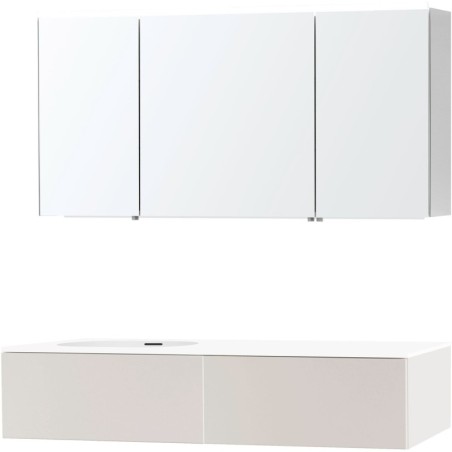 Meuble puro solo beige satin asymétrique 140 gauche 1 tiroir xonyx armoire toilette