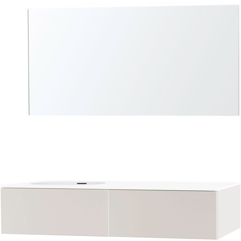 Meuble puro solo beige satin asymétrique 140 gauche 1 tiroir xonyx miroir