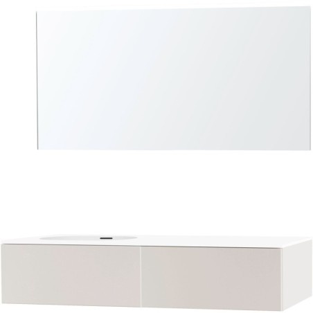 Meuble puro solo beige satin asymétrique 140 gauche 1 tiroir xonyx miroir