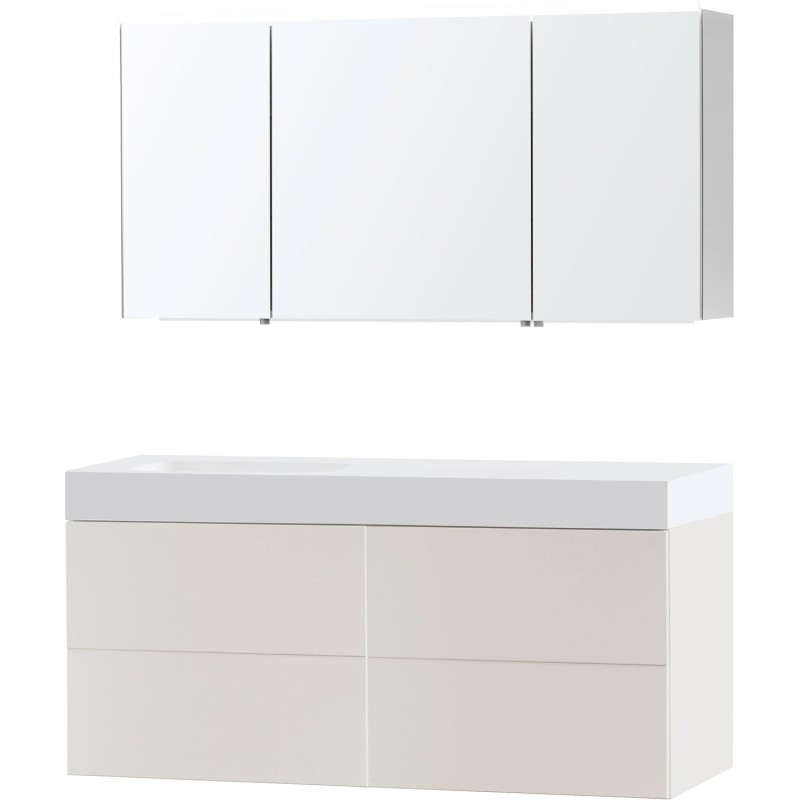 Meuble puro solo beige satin asymétrique 140 gauche solide puro armoire toilette