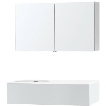 Meuble puro solo blanc asymètrique 120 gauche 1 tiroir xonyx armoire toilette