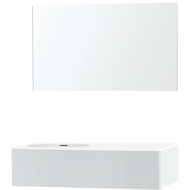 Meuble puro solo blanc asymètrique 120 gauche 1 tiroir xonyx miroir