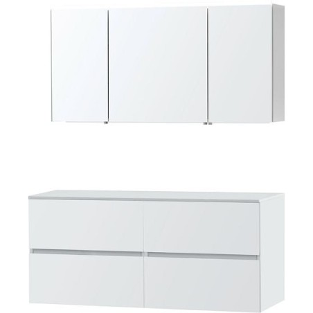 Meuble Molto 140 pour lavabo à poser solid avec armoire de toilette coloris poudre blanc