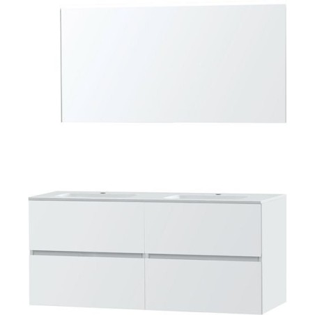 Meuble Molto 140 marbre synthétique avec miroir coloris poudre blanc