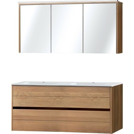 Meuble Molto 140 marbre synthétique avec armoire de toilette coloris chêne massif