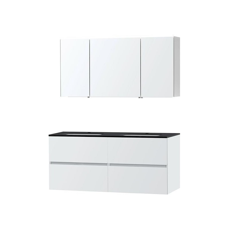 Meuble Molto 140 bleue belge avec armoire de toilette coloris poudre blanc