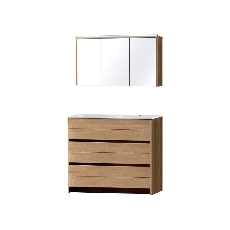 Meuble Molto duo 120 marbre synthétique avec armoire de toilette coloris chêne massif