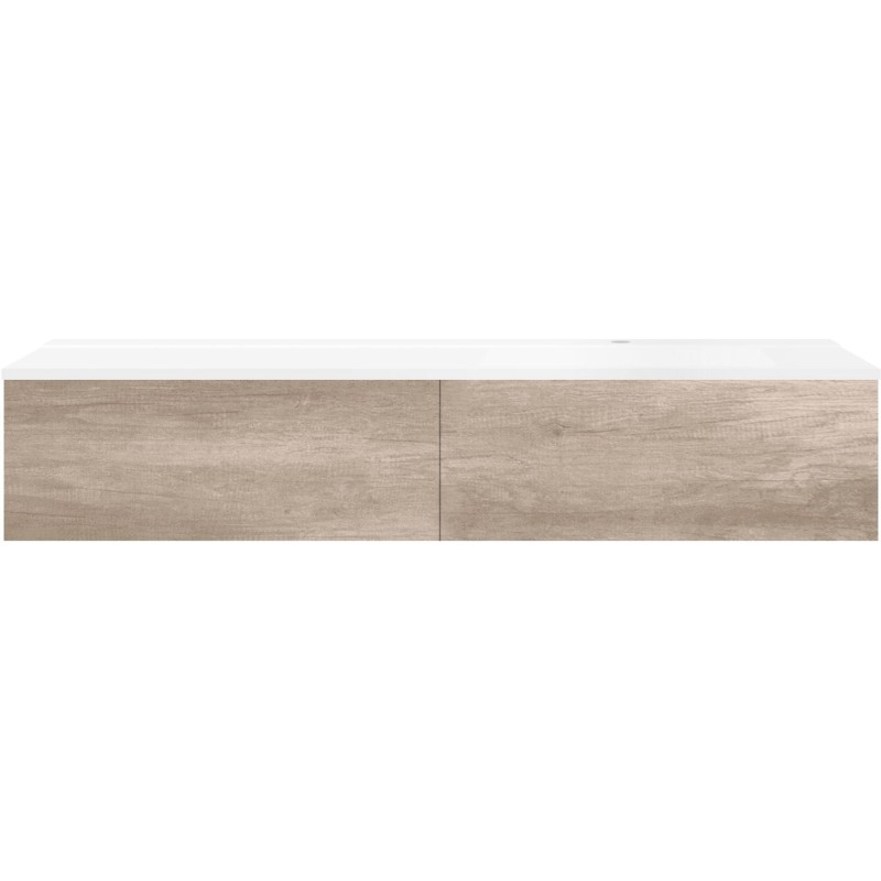 Sous meuble Coffee 2 tiroirs 160 chêne décor flanelle + lavabo droite blanc