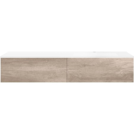 Sous meuble Coffee 2 tiroirs 160 chêne décor flanelle + lavabo droite blanc mat