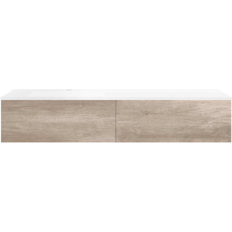 Sous meuble Coffee 2 tiroirs 160 chêne décor cachmire + lavabo gauche blanc mat