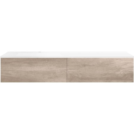 Sous meuble Coffee 2 tiroirs 160 chêne décor cachmire + lavabo gauche blanc mat