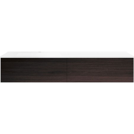 Sous meuble Coffee 2 tiroirs 160 chêne décor moka + lavabo gauche blanc