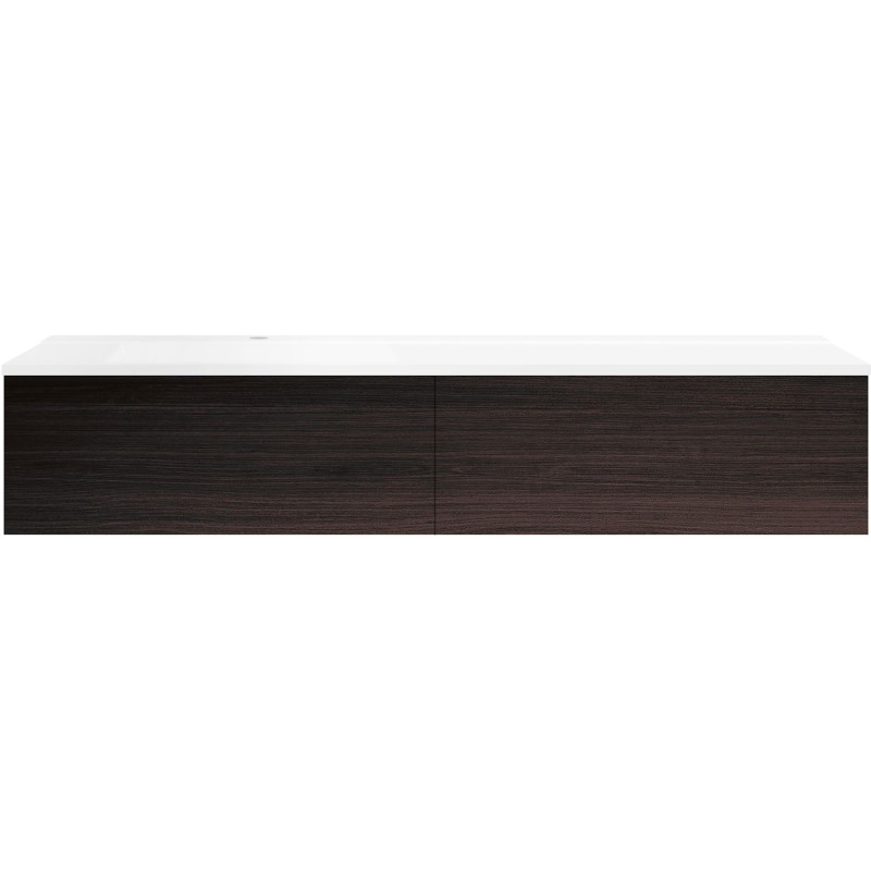 Sous meuble Coffee 2 tiroirs 160 chêne décor moka + lavabo gauche blanc mat