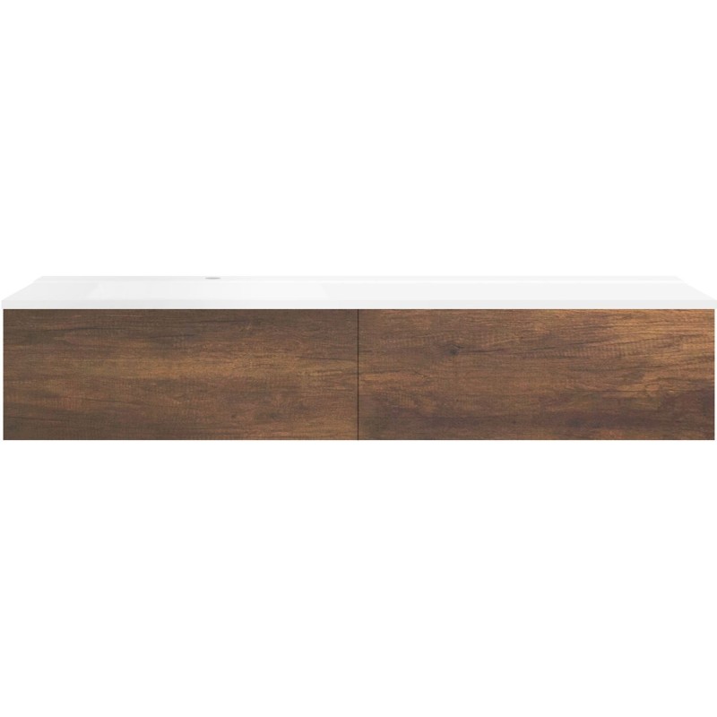 Sous meuble Coffee 2 tiroirs 160 chêne décor rouille + lavabo gauche blanc