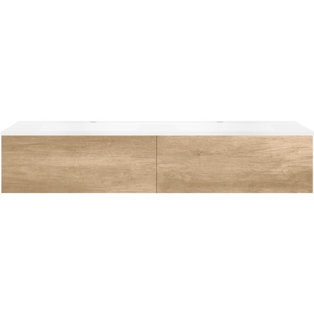 Sous meuble Coffee 2 tiroirs 160 duo chêne décor cachmire +double lavabo blanc