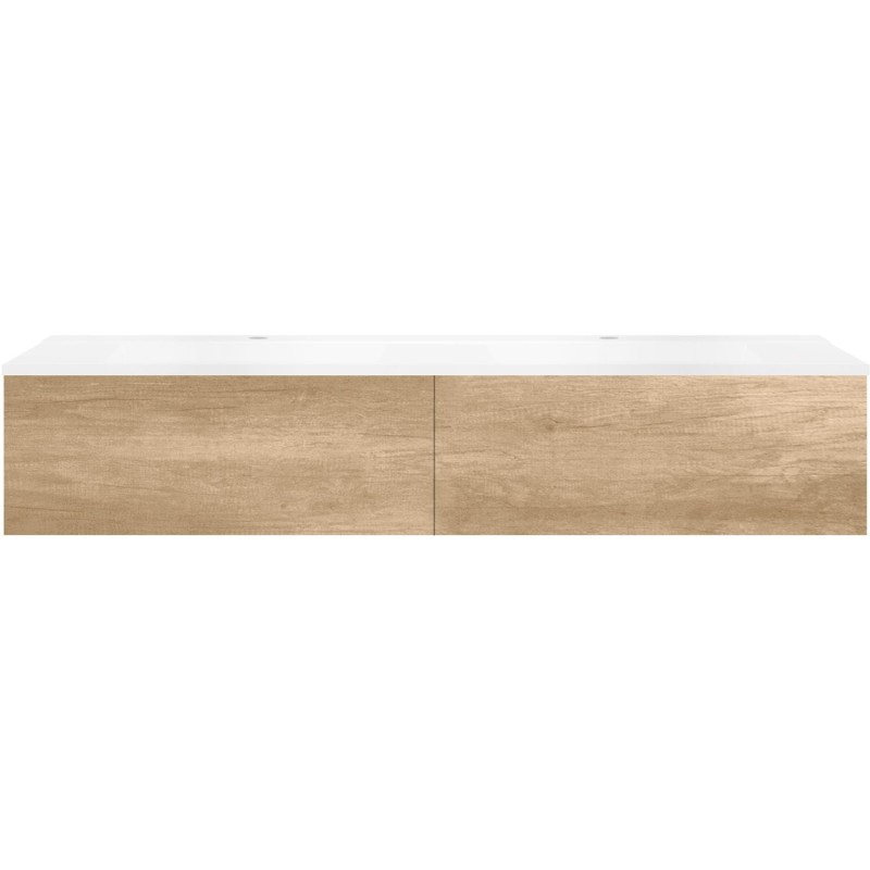 Sous meuble Coffee 2 tiroirs 160 duo chêne décor cachmire +double lavabo blanc mat