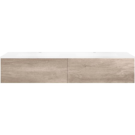 Sous meuble Coffee 2 tiroirs 160 duo chêne décor flanelle +double lavabo blanc