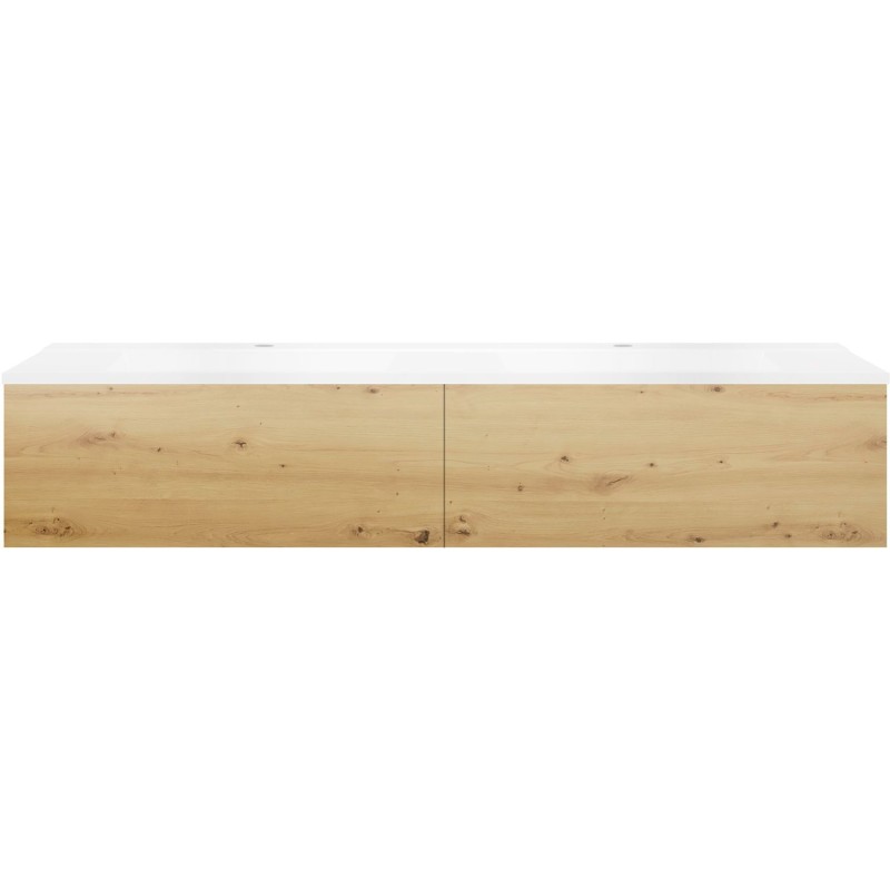 Sous meuble Coffee 2 tiroirs 160 duo chêne décor urban +double lavabo blanc mat