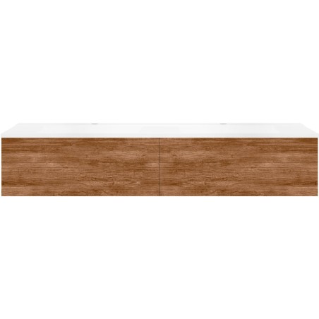 Sous meuble Coffee 2 tiroirs 160 duo tectona décor cannelle +double lavabo blanc