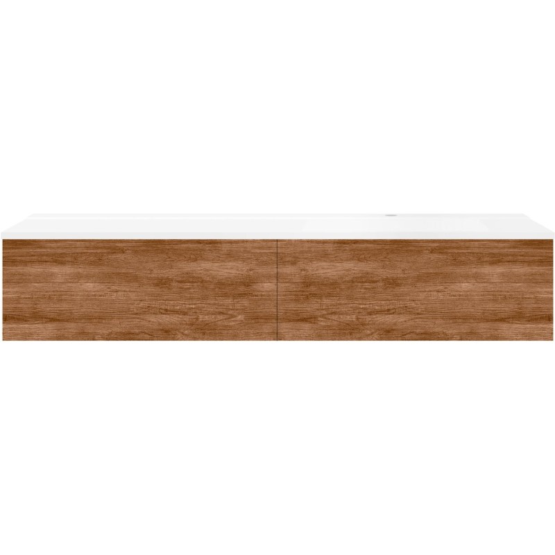 Sous meuble Coffee 2 tiroirs 160 tectona décor cannelle+lavabo droite blanc mat