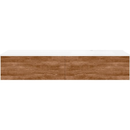 Sous meuble Coffee 2 tiroirs 160 tectona décor cannelle+lavabo droite blanc mat