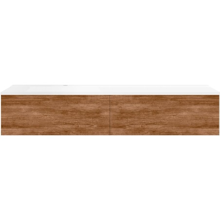 Sous meuble Coffee 2 tiroirs 160 tectona décor cannelle+lavabo gauche blanc