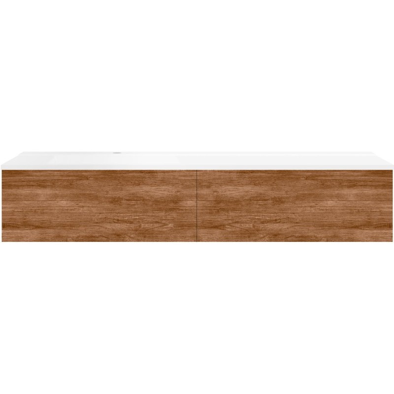 Sous meuble Coffee 2 tiroirs 160 tectona décor cannelle+lavabo gauche blanc mat