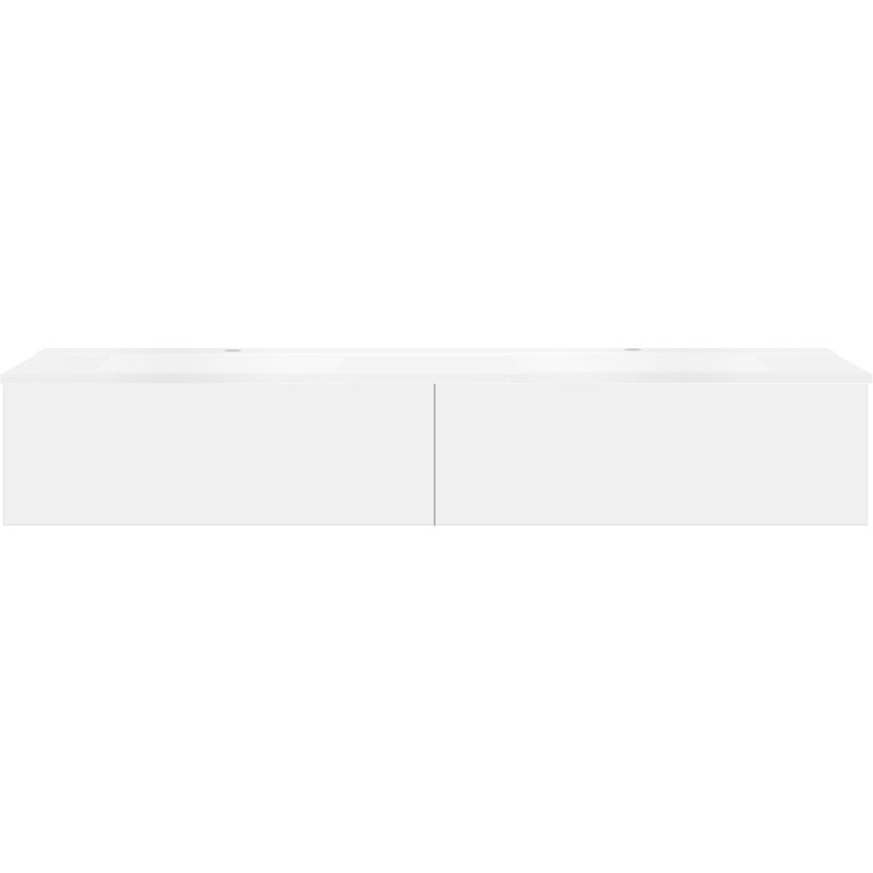 Sous meuble Coffee 2 tiroirs 180 duo blanc mat +double lavabo blanc