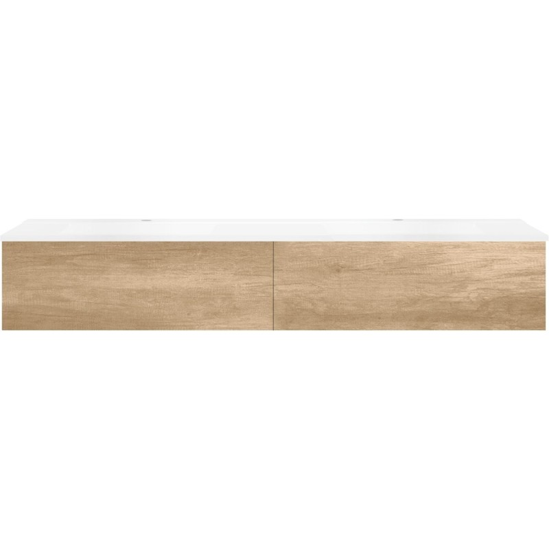 Sous meuble Coffee 2 tiroirs 180 duo chêne décor cachmire +double lavabo blanc mat