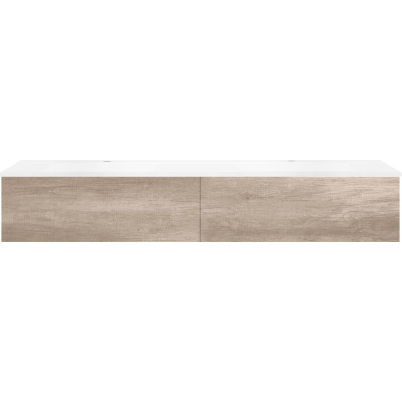 Sous meuble Coffee 2 tiroirs 180 duo chêne décor flanelle +double lavabo blanc