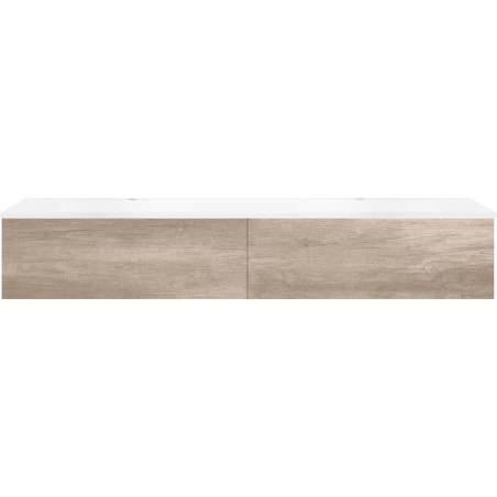 Sous meuble Coffee 2 tiroirs 180 duo chêne décor flanelle +double lavabo blanc