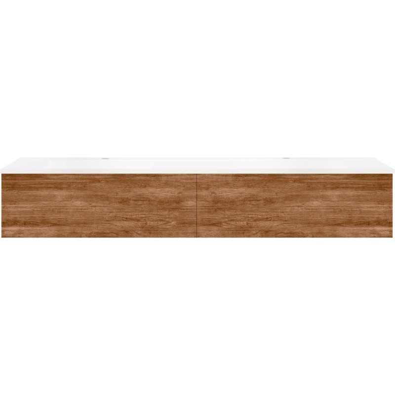 Sous meuble Coffee 2 tiroirs 180 duo tectona décor cannelle +double lavabo blanc mat