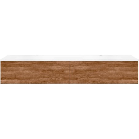 Sous meuble Coffee 2 tiroirs 180 duo tectona décor cannelle +double lavabo blanc mat