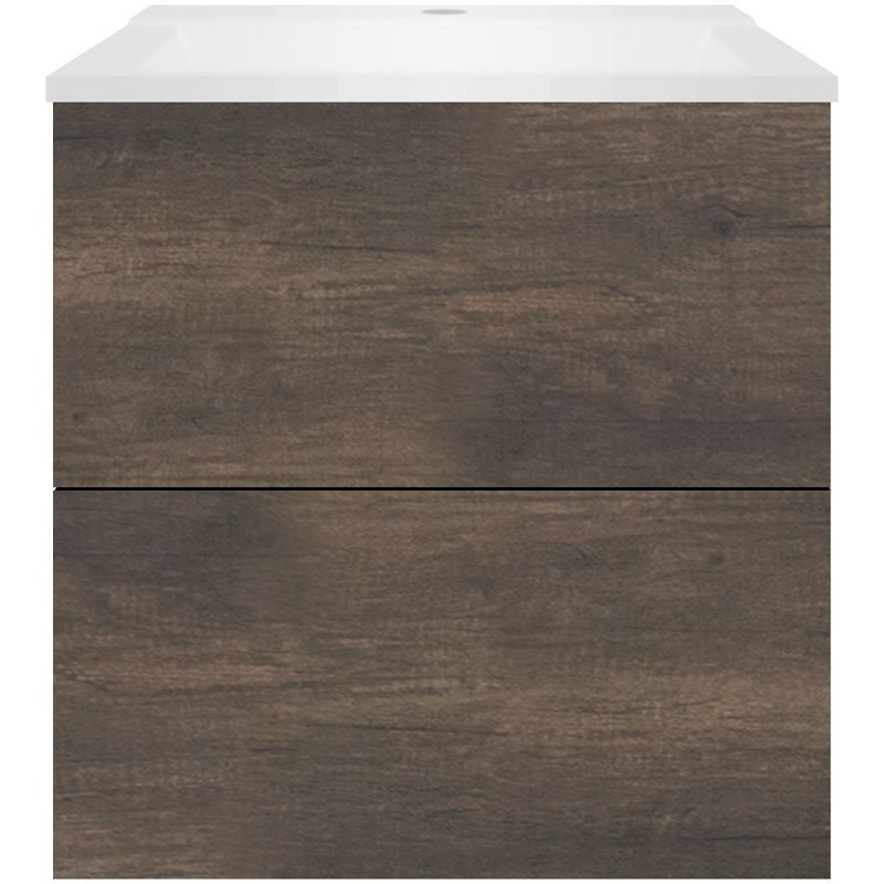 Sous meuble Coffee 2 tiroirs 60 châtaigne+lavabo blanc mat