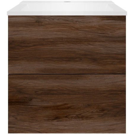 Sous meuble Coffee 2 tiroirs 60 noyer décor velours+lavabo blanc